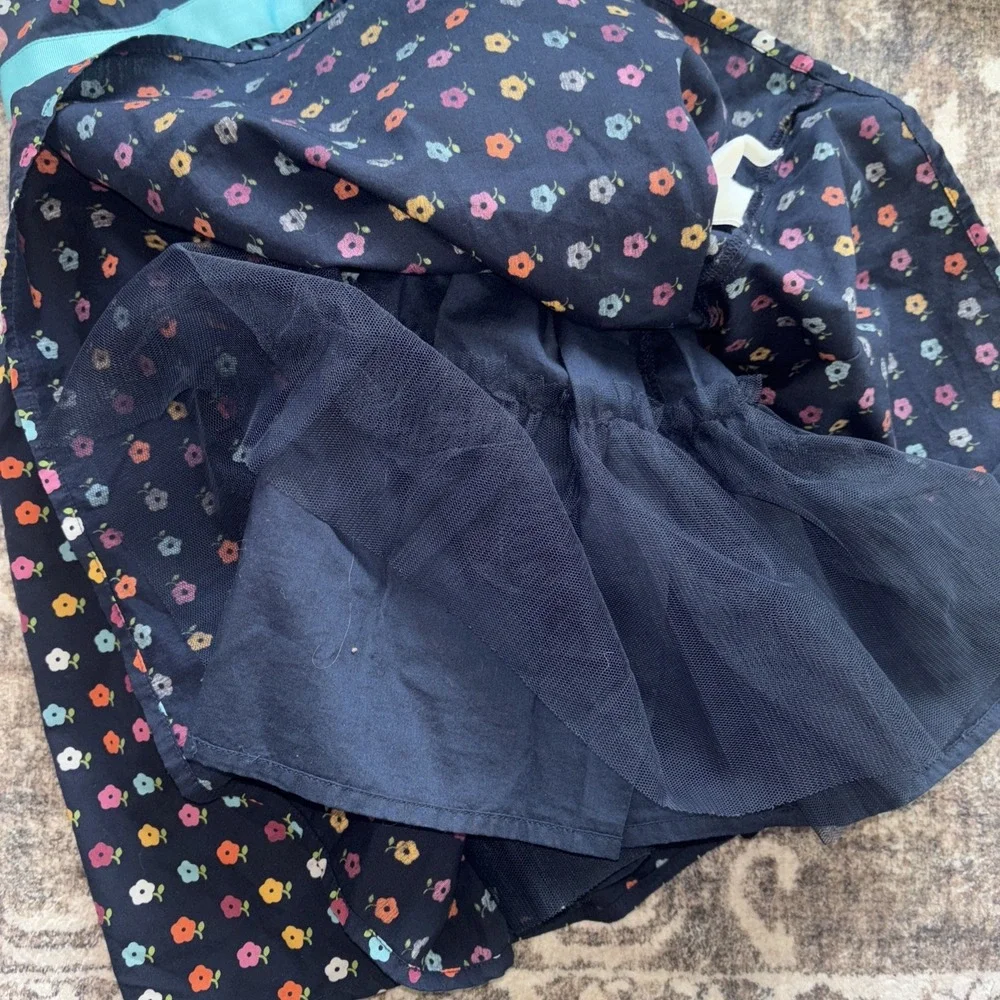 VTG Kids Gap Navy Blue MultiColor Floral Ribbon Dress Sleeveless Size 4 Headband
